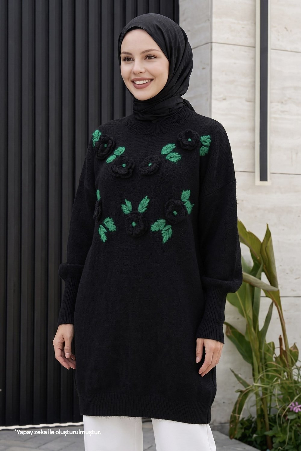 Handcrafted Detail Black Sweater