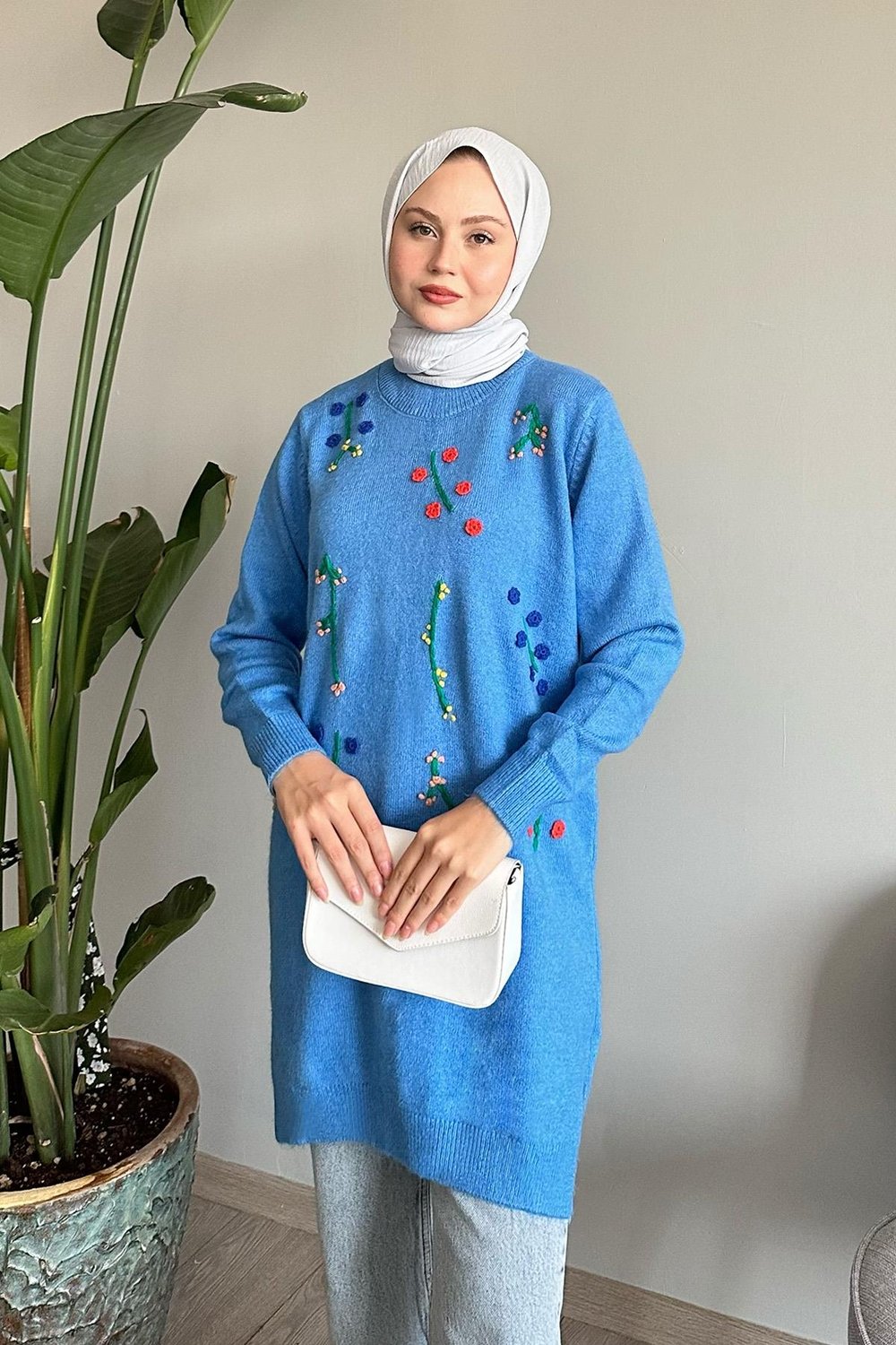 El İşi Yumoş Mavi Triko Tunik