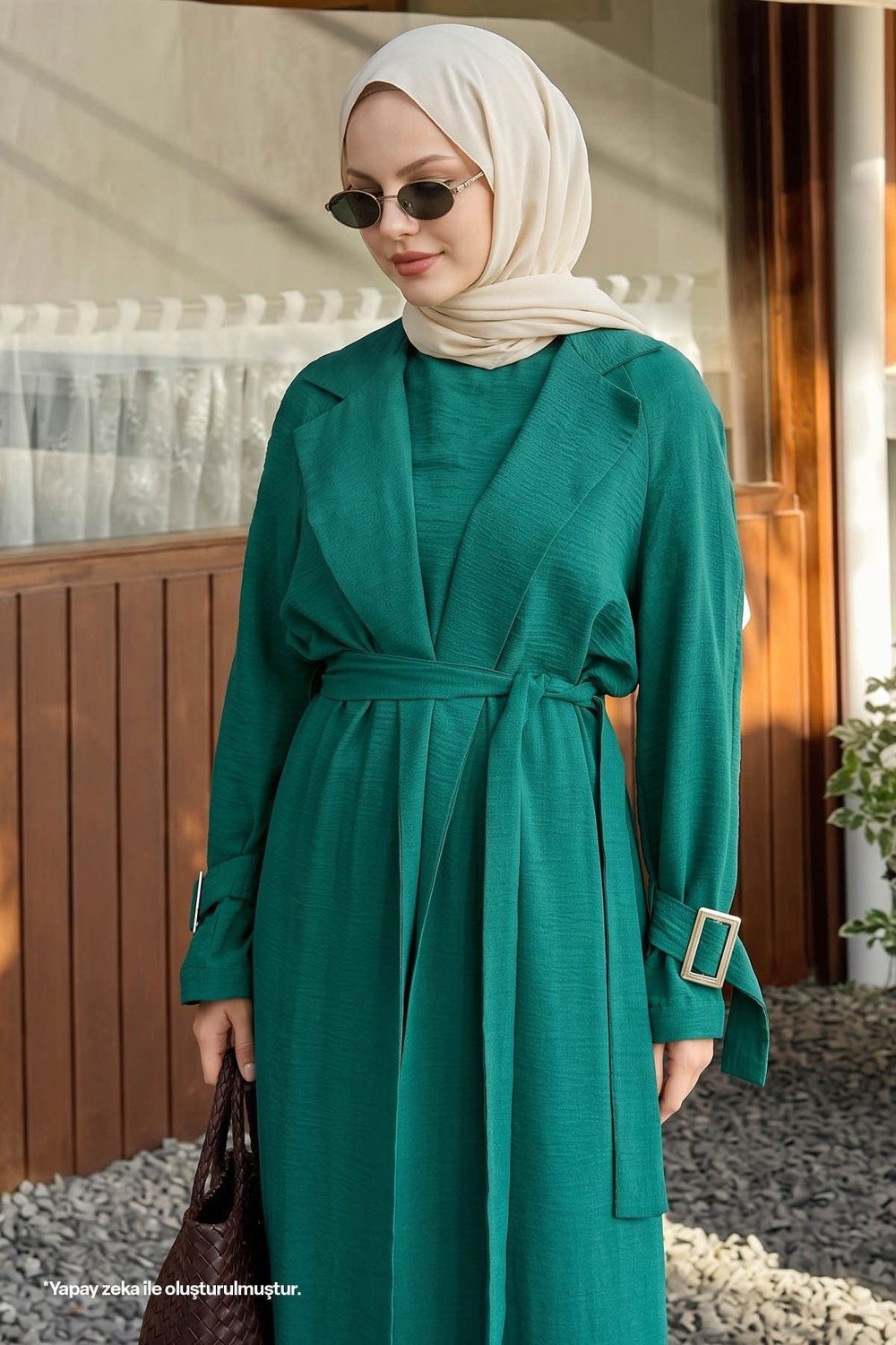 Two-Piece Green Linen Dress Set