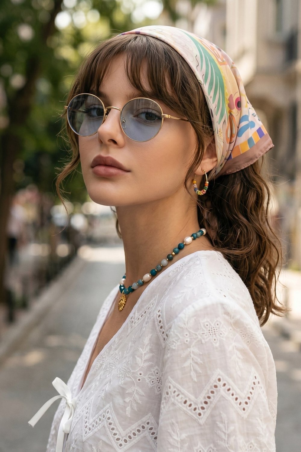 Eskiz Desenli Gül Kurusu Bandana Fular 50x50
