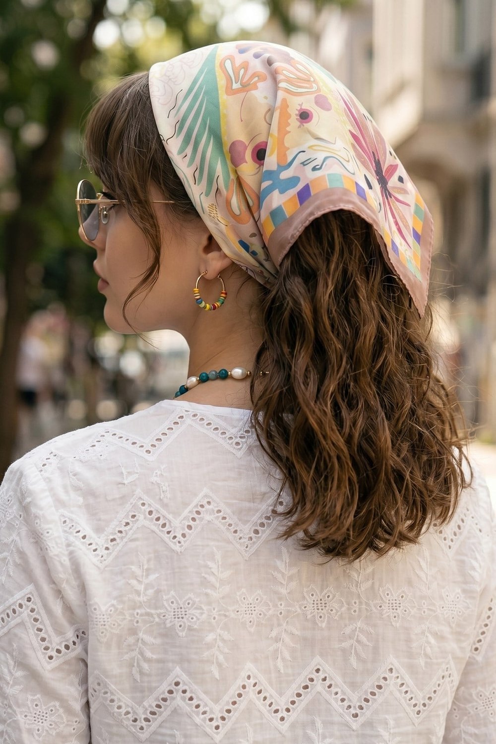 Eskiz Desenli Gül Kurusu Bandana Fular 50x50