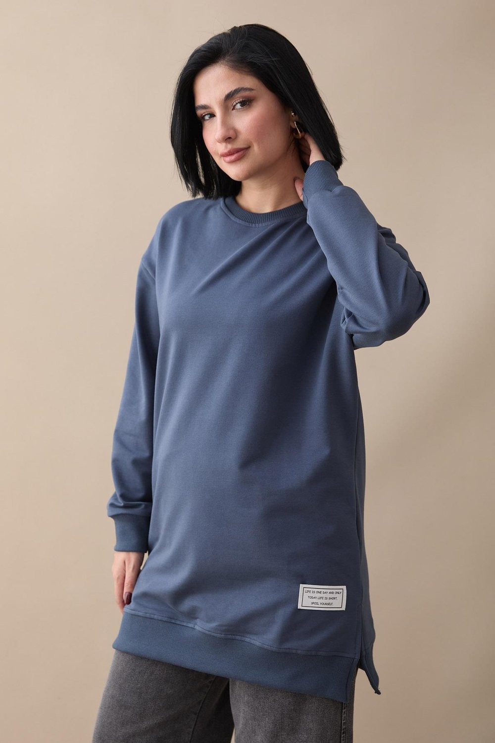 Etiket Detay Basic Gri Tunik