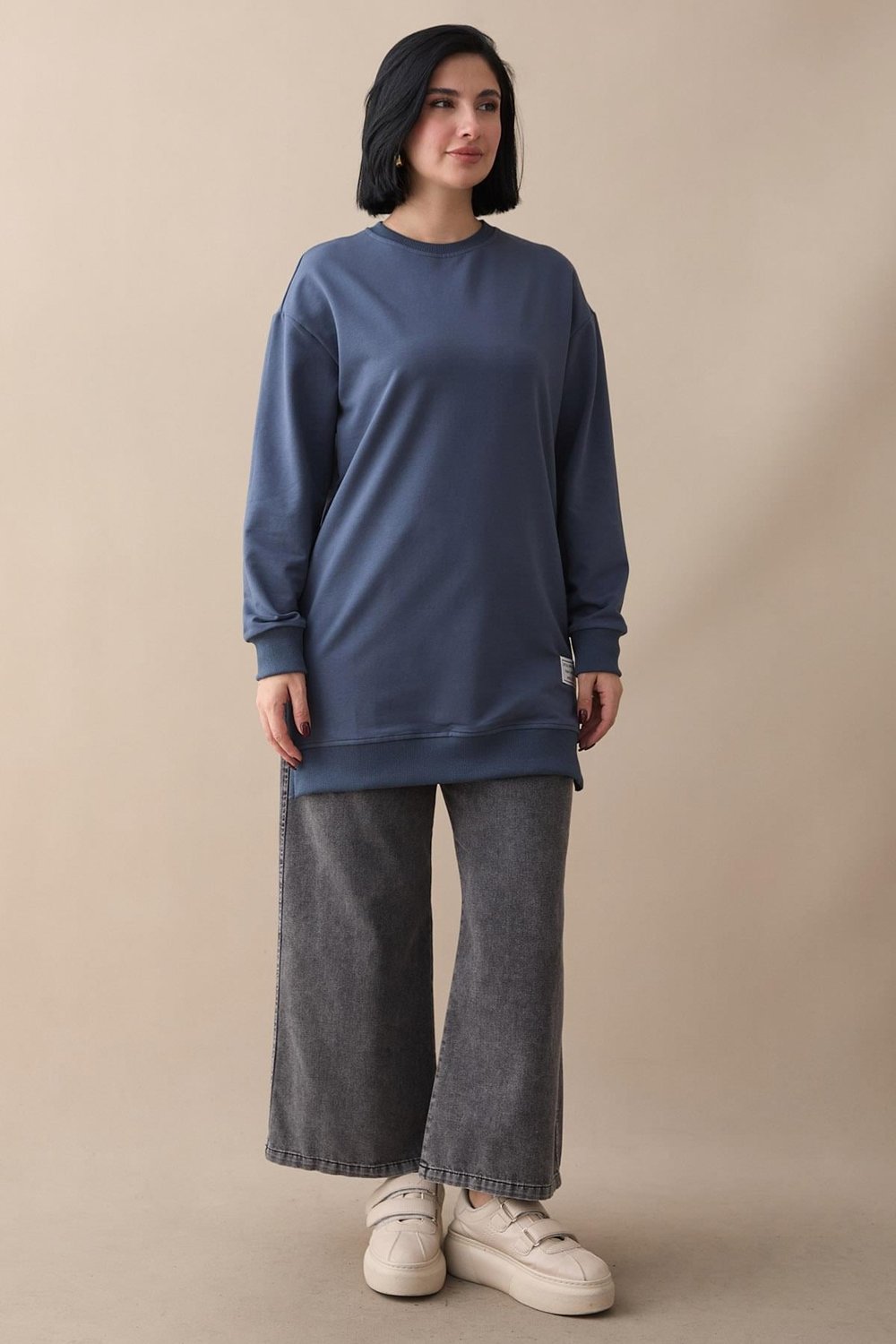 Etiket Detay Basic Gri Tunik