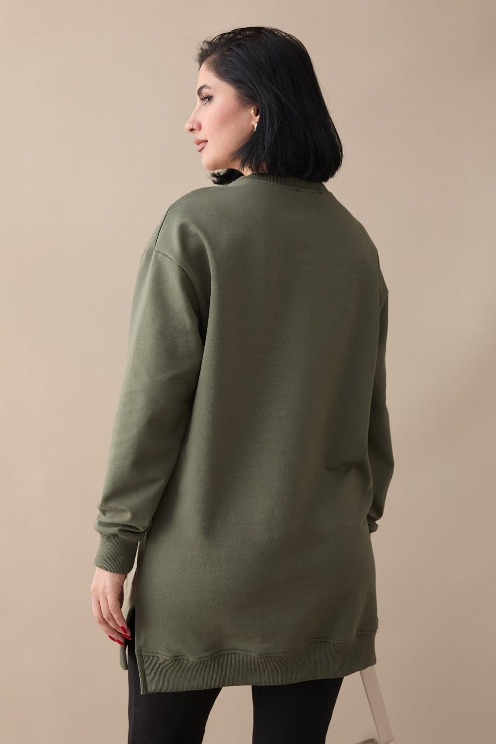 Etiket Detay Basic Haki Tunik