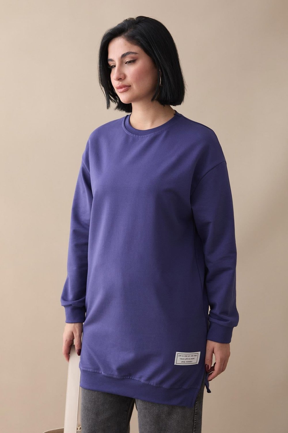 Etiket Detay Basic Mor Tunik