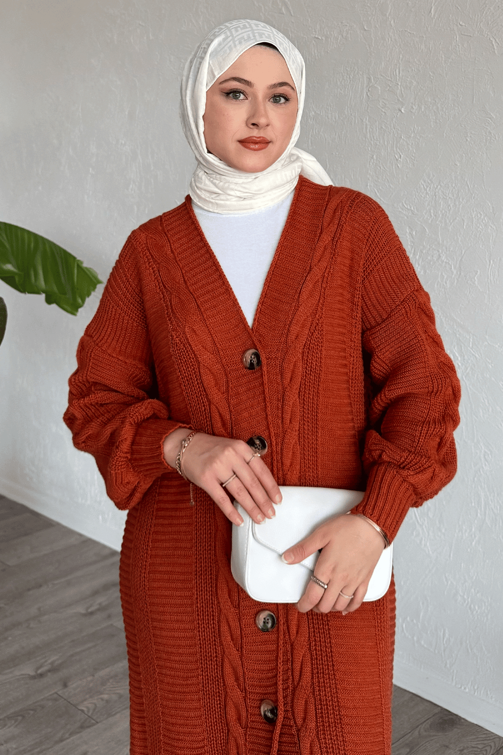 Evia Düğmeli Triko Hırka - Kiremit