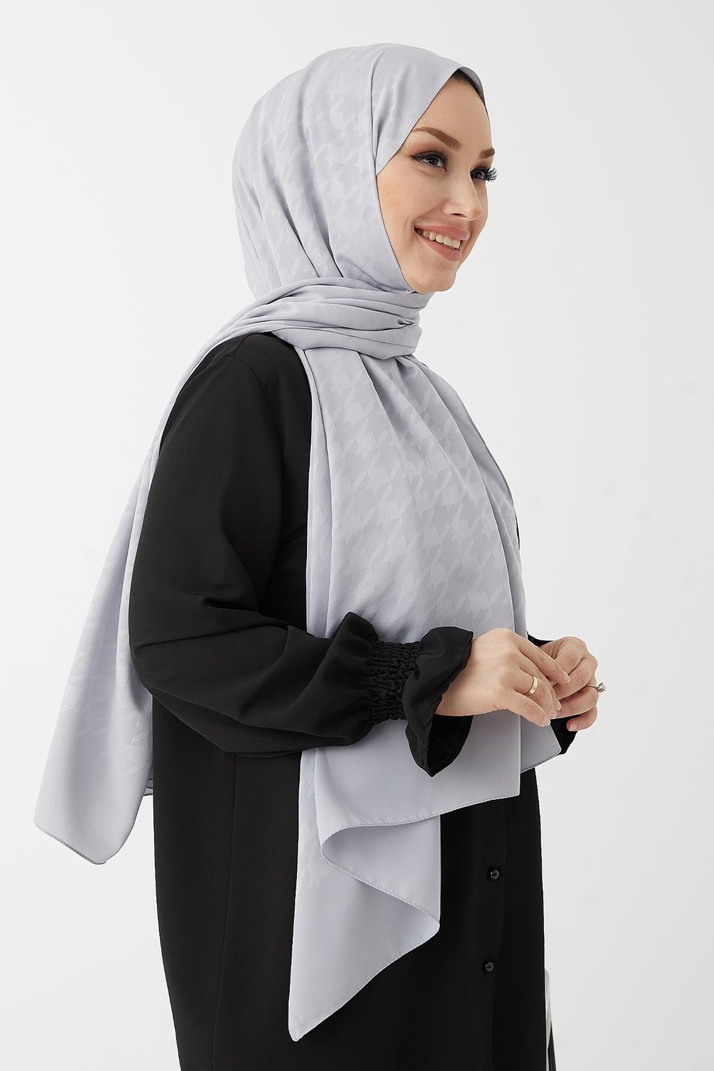 Evya Kazayağı Desen İpeksi Jakar Şal - Gri