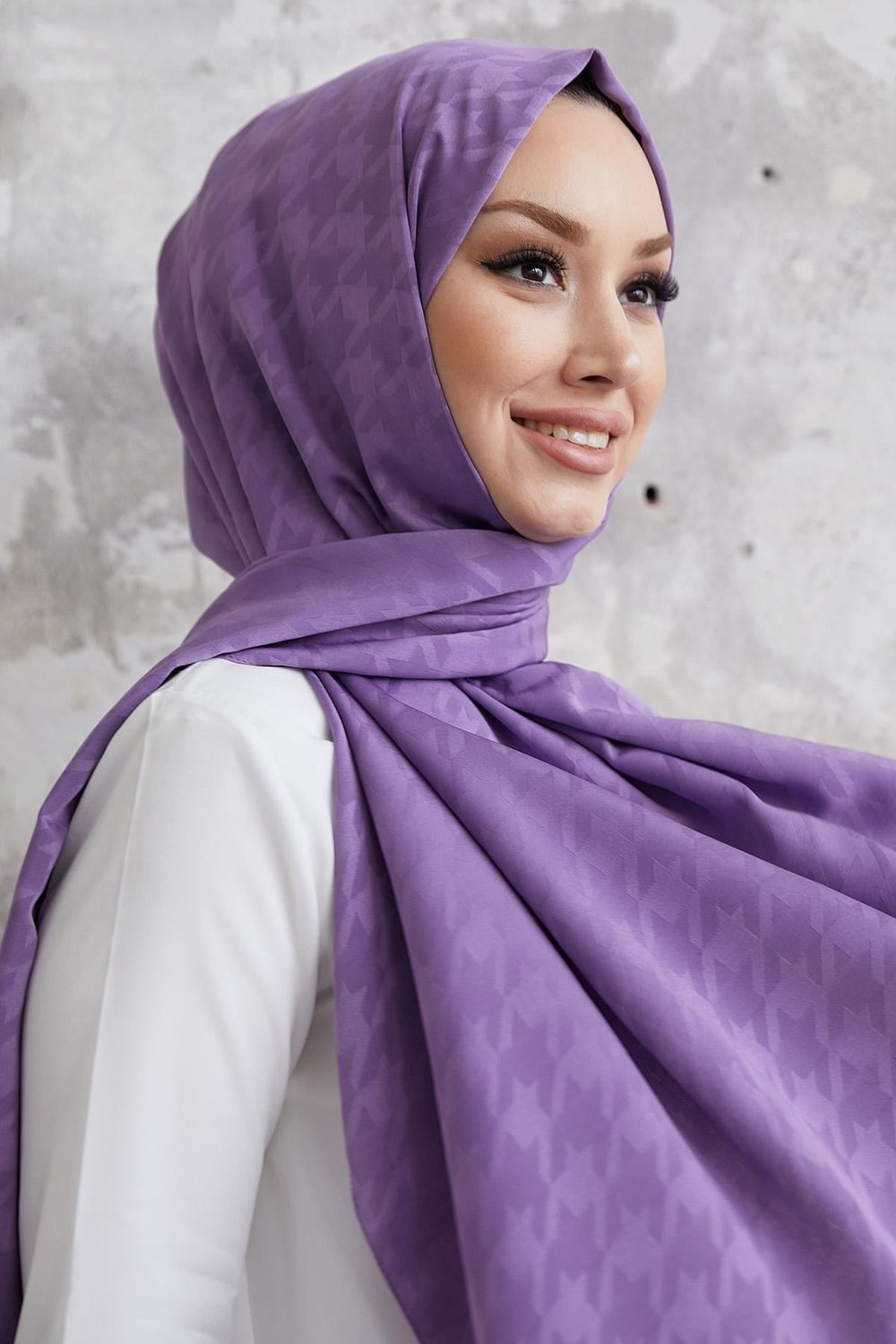 Evya Kazayağı Desen İpeksi Jakar Şal - Lavanta