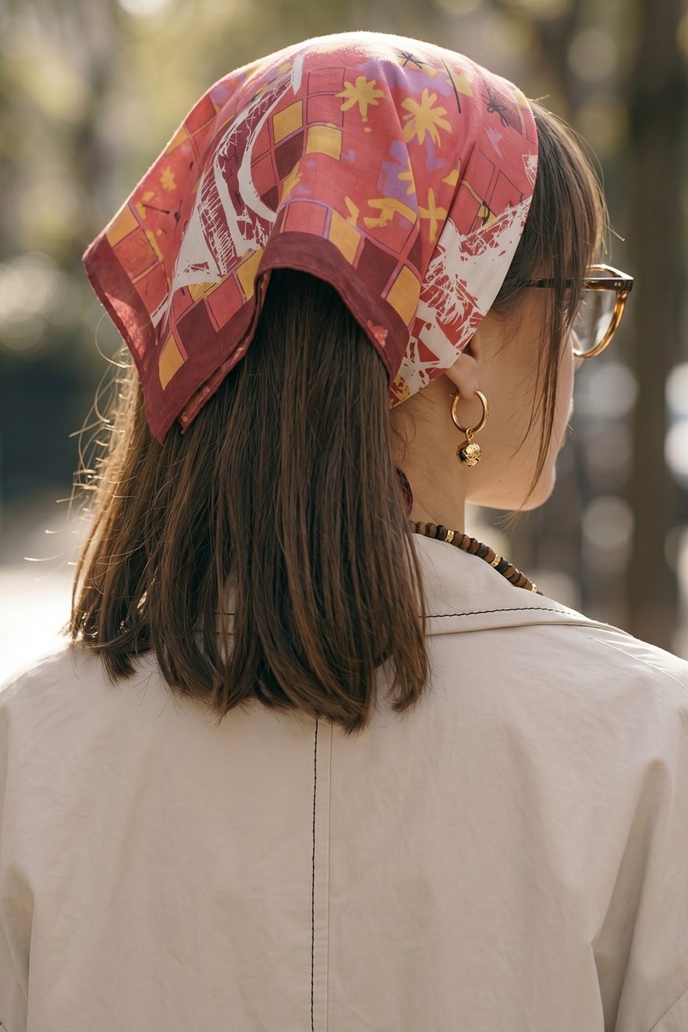 Eyfel Desenli Bordo-Pembe Bandana Fular 50x50