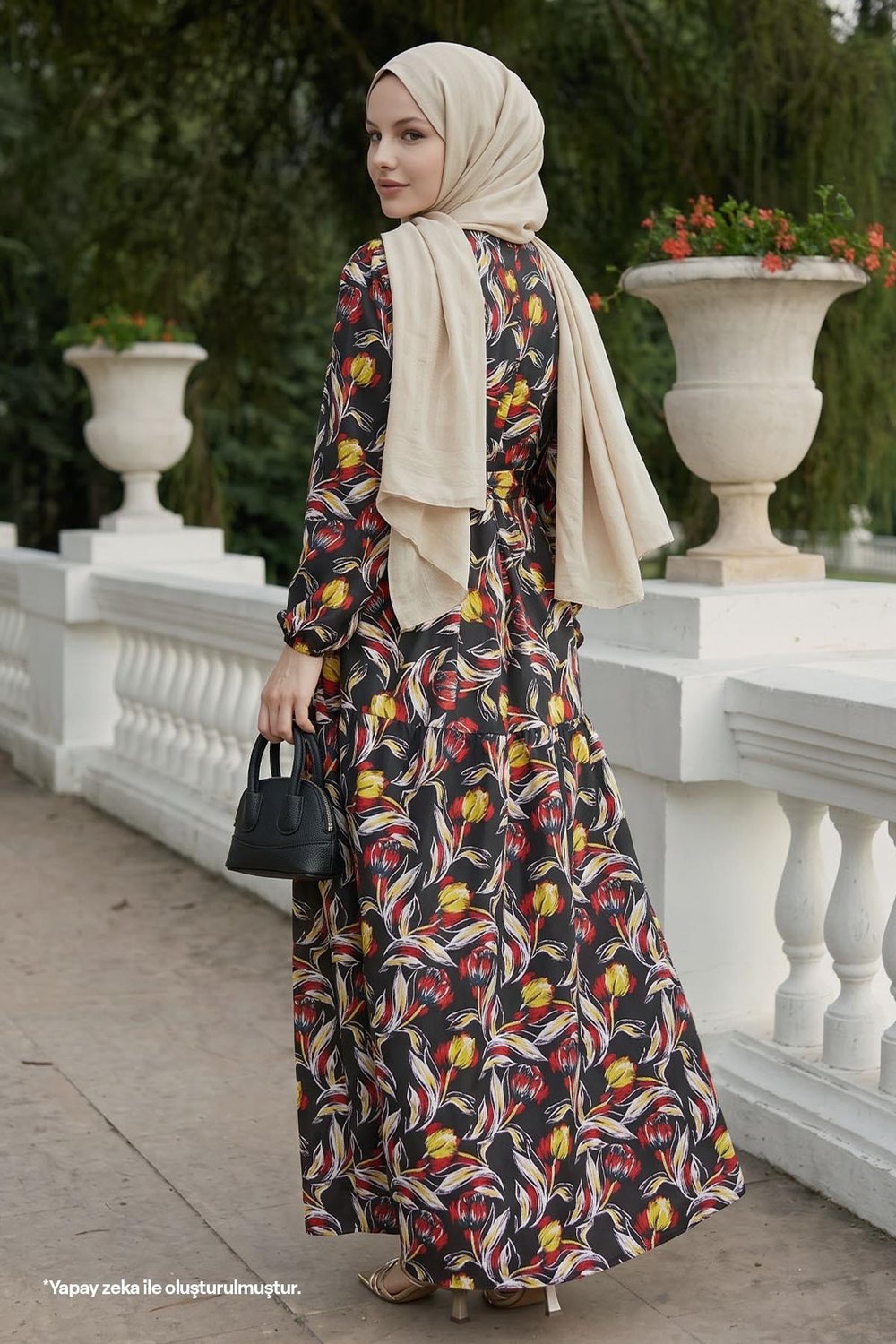 Felara Floral Belted Dress - Black