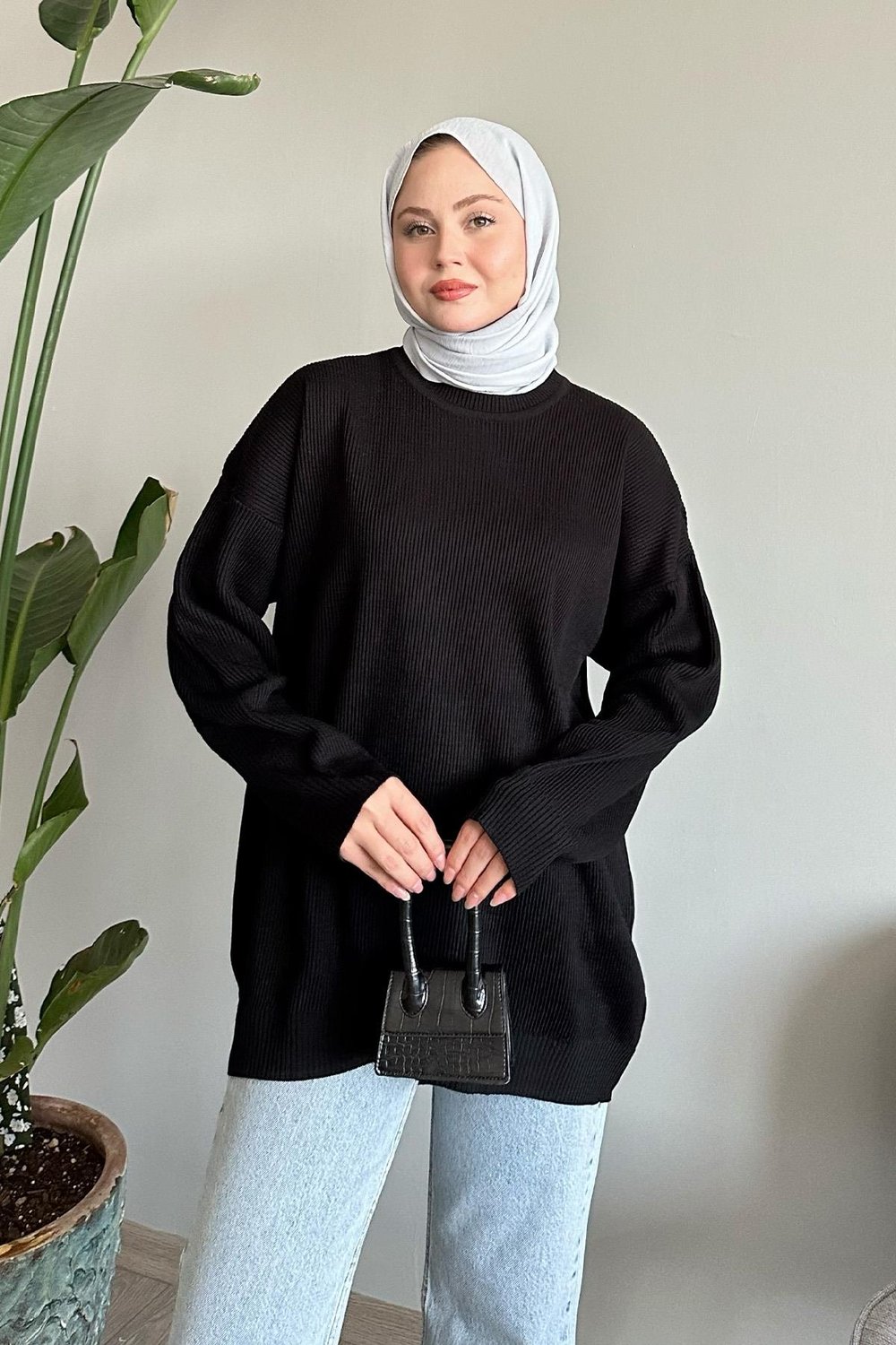 Fitilli Basic Siyah Triko Kazak