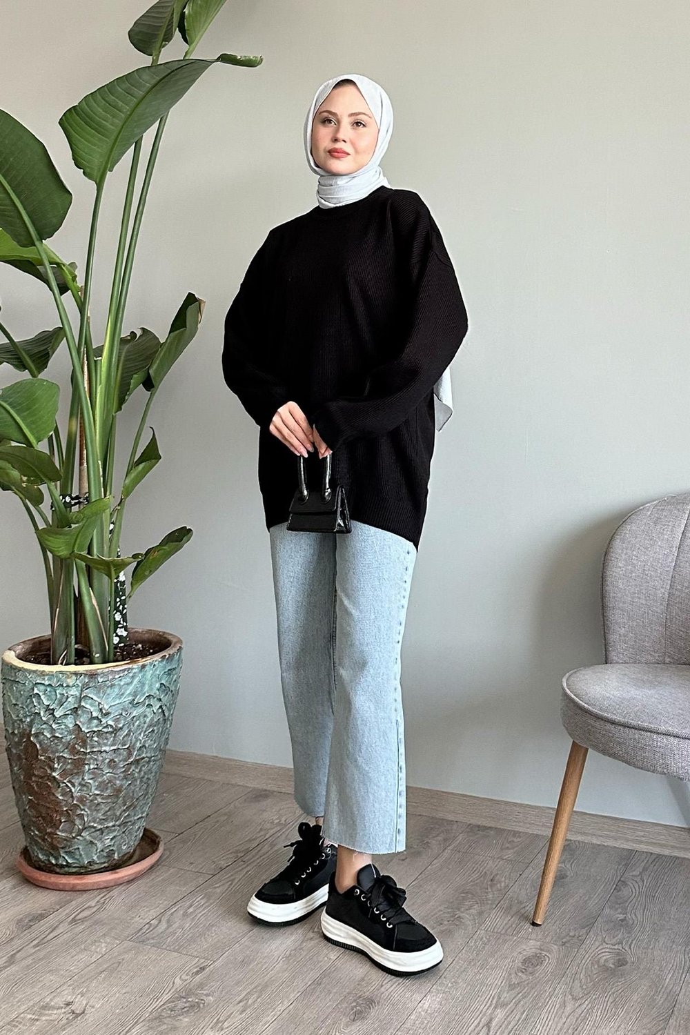 Fitilli Basic Siyah Triko Kazak