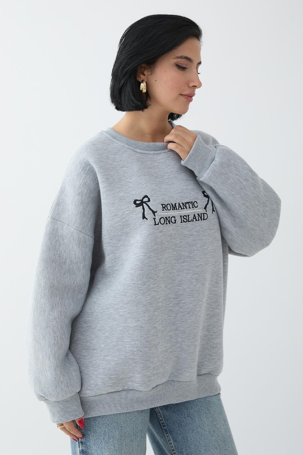 Fiyonk Yazı İşleme Gri Sweat