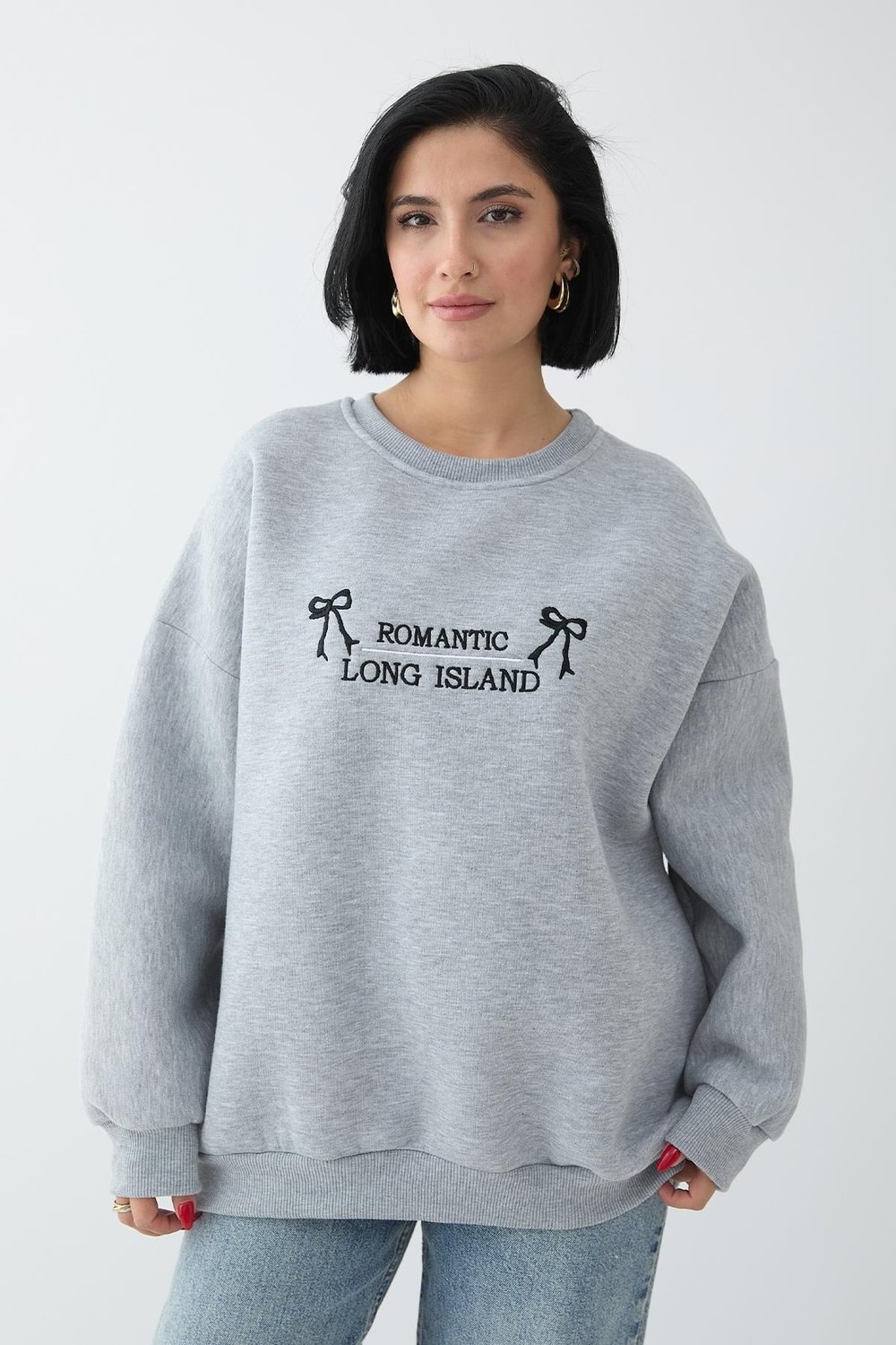 Fiyonk Yazı İşleme Gri Sweat