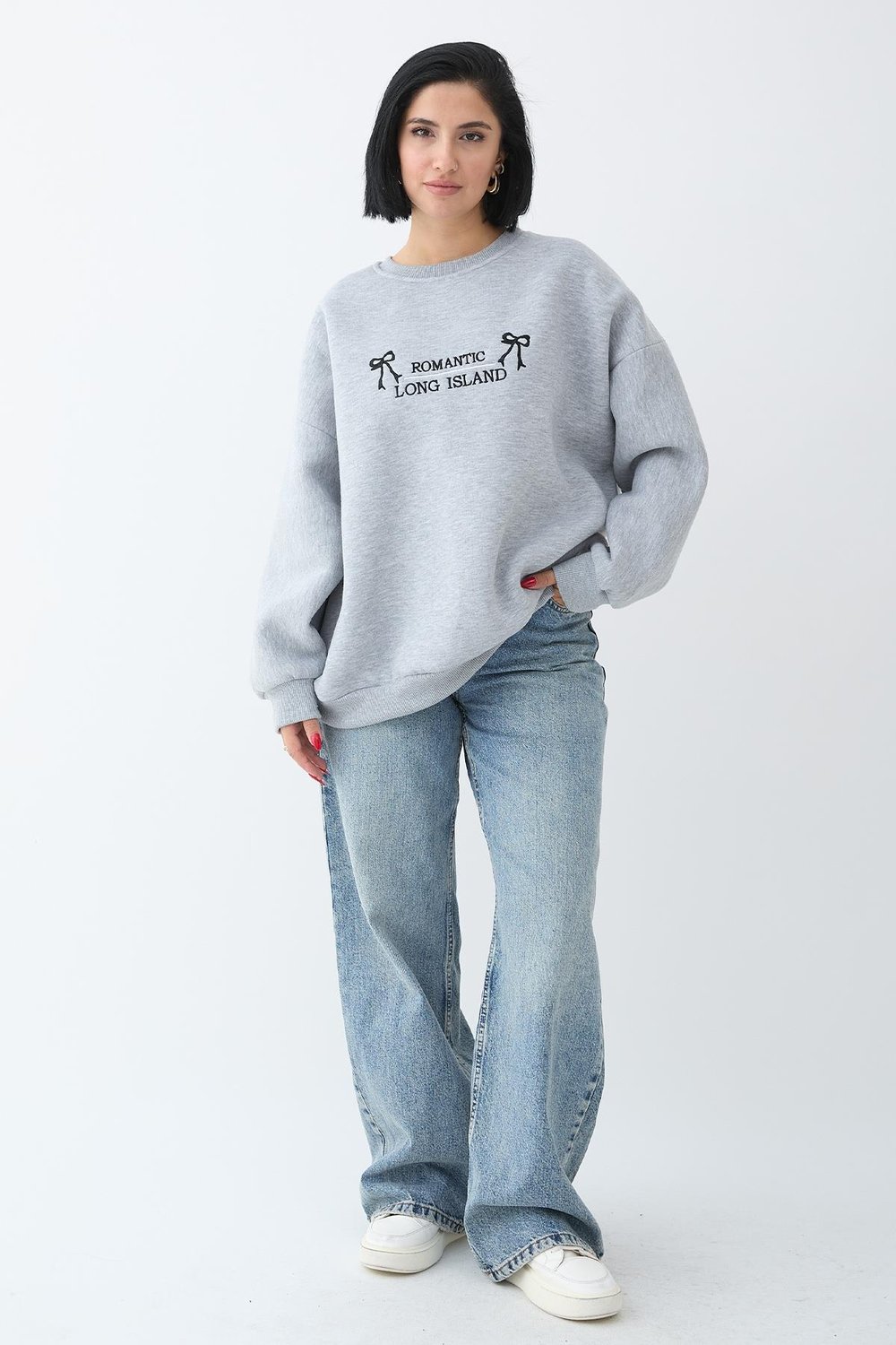 Fiyonk Yazı İşleme Gri Sweat