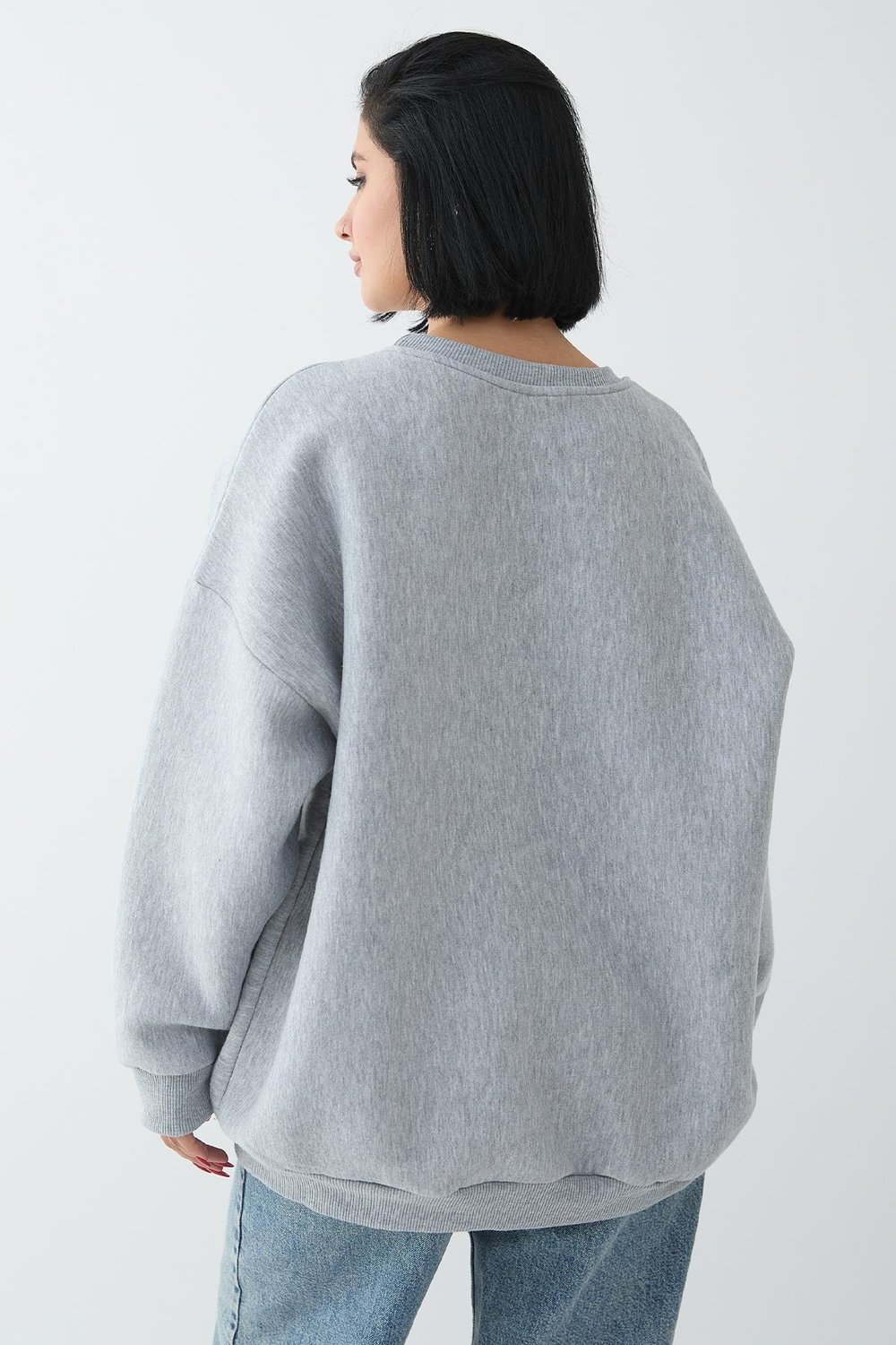 Fiyonk Yazı İşleme Gri Sweat