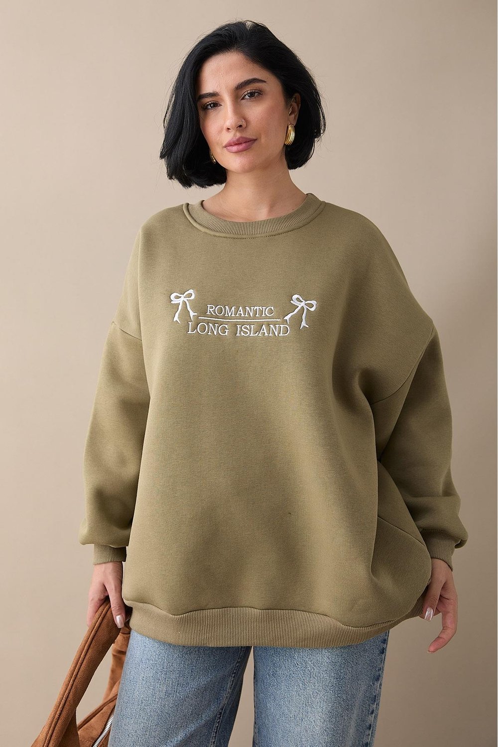Fiyonk Yazı İşleme Haki Sweat