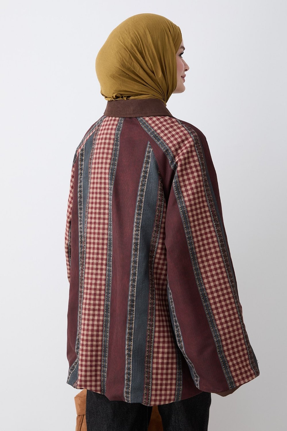 Garnili Ekose Desen Bordo Ceket