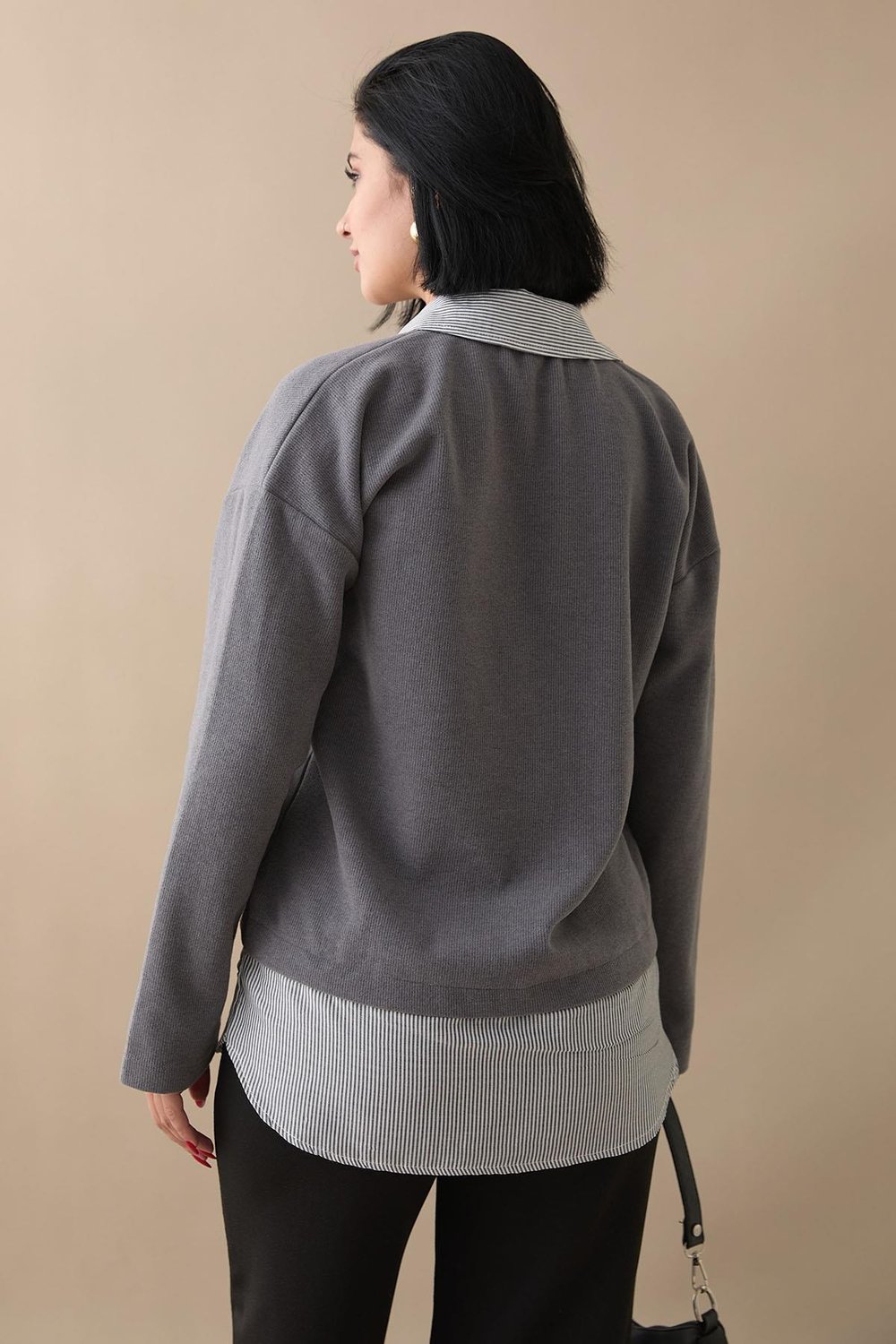 Garnili Selanik Kumaş Gri Sweat