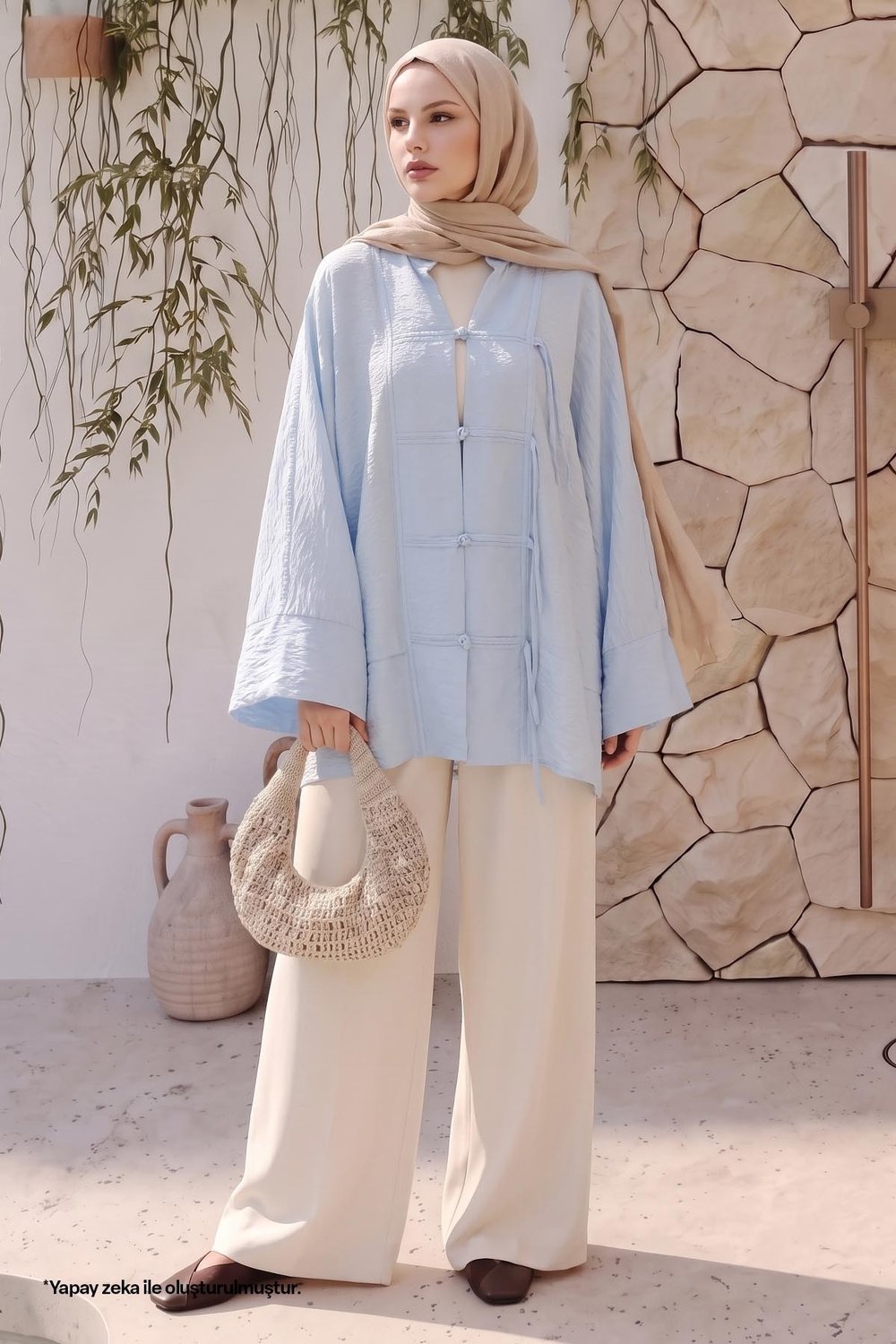 Geniş Kol Bebe Mavisi Kimono
