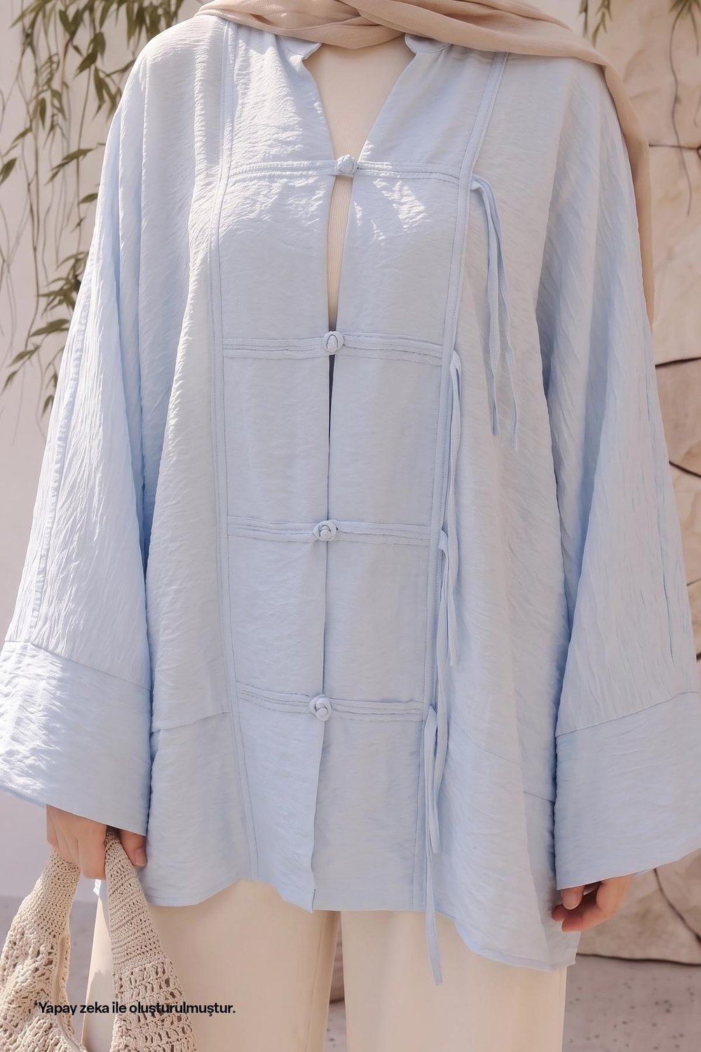 Geniş Kol Bebe Mavisi Kimono