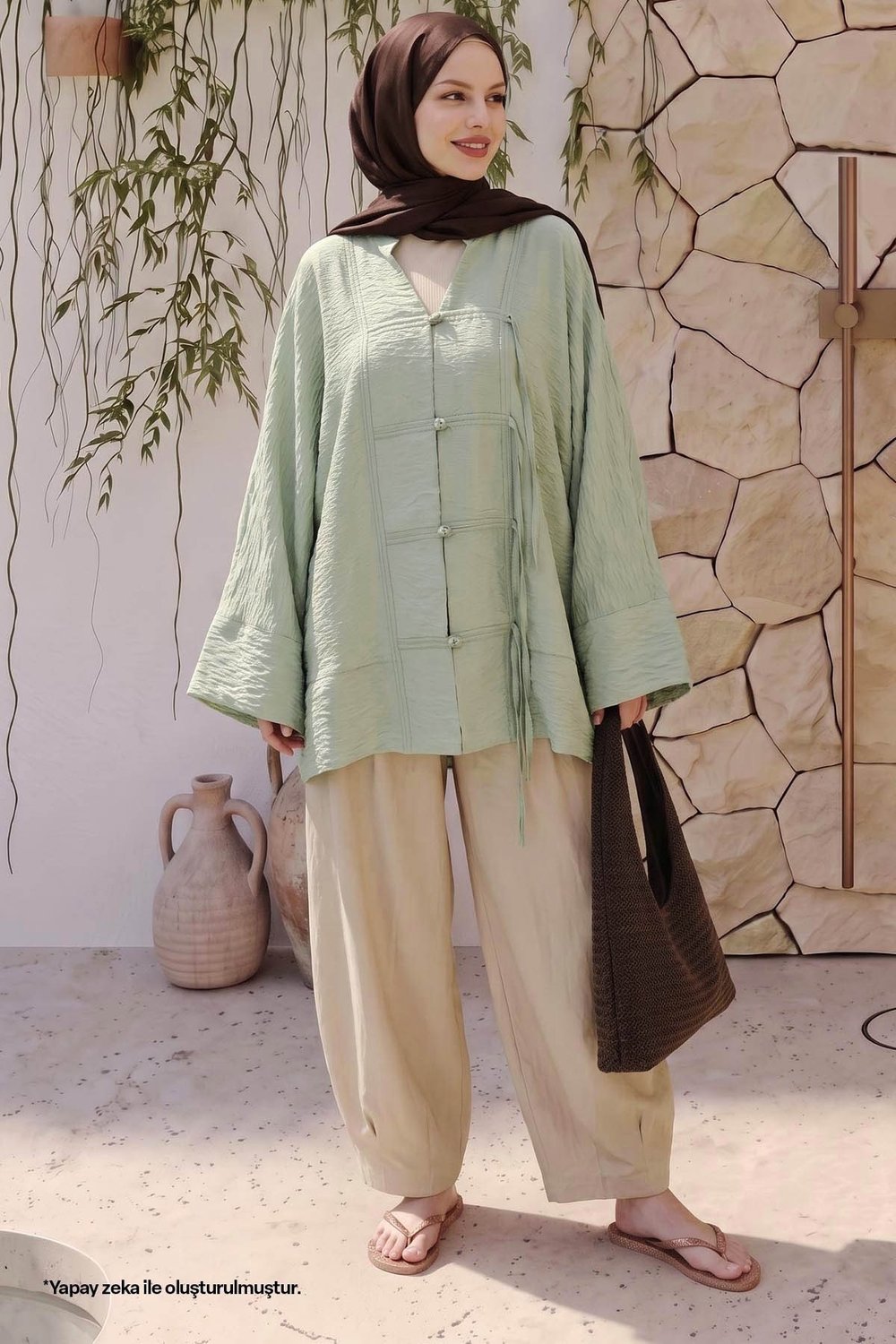Geniş Kol Mint Yeşili Kimono