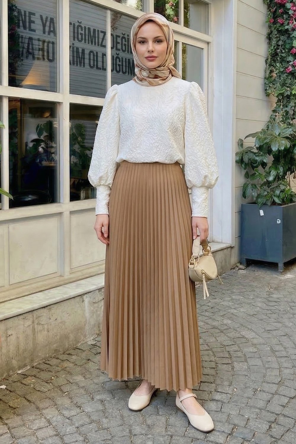 Gizli Lastikli Piliseli Camel Etek