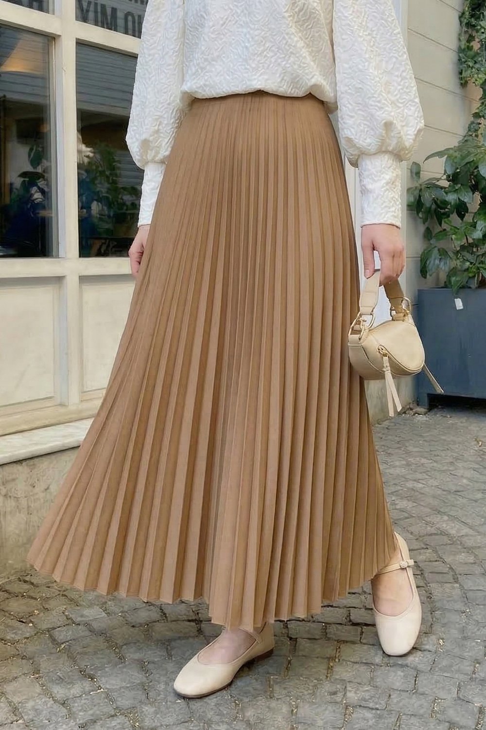 Gizli Lastikli Piliseli Camel Etek