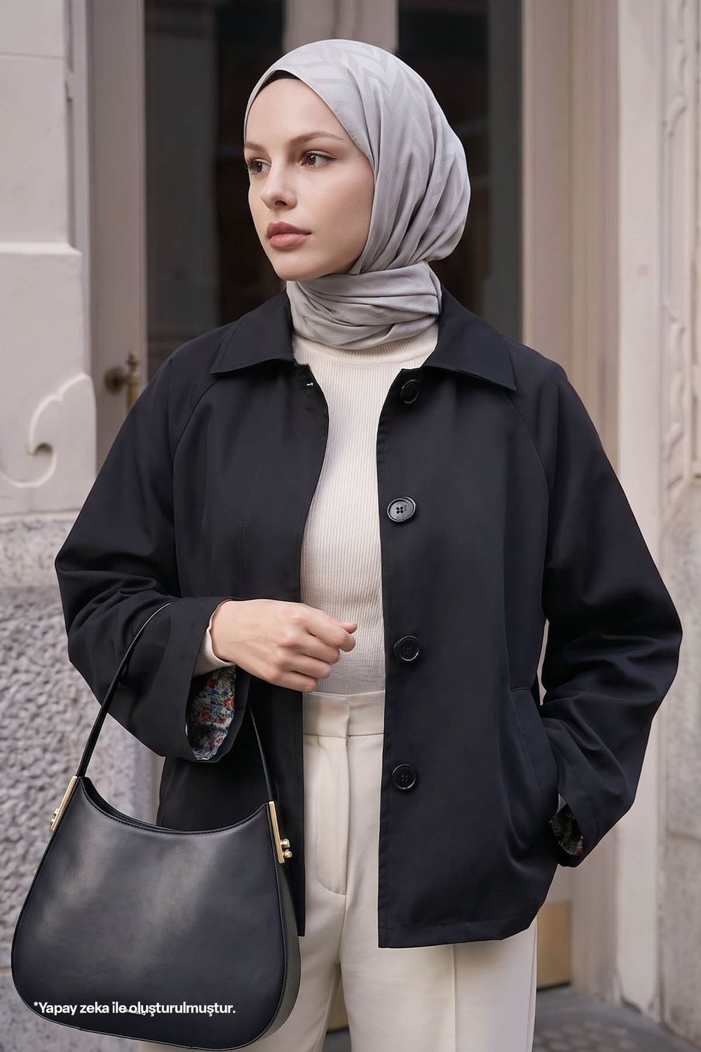 Gizli Patlı Astarlı Siyah Kısa Ceket