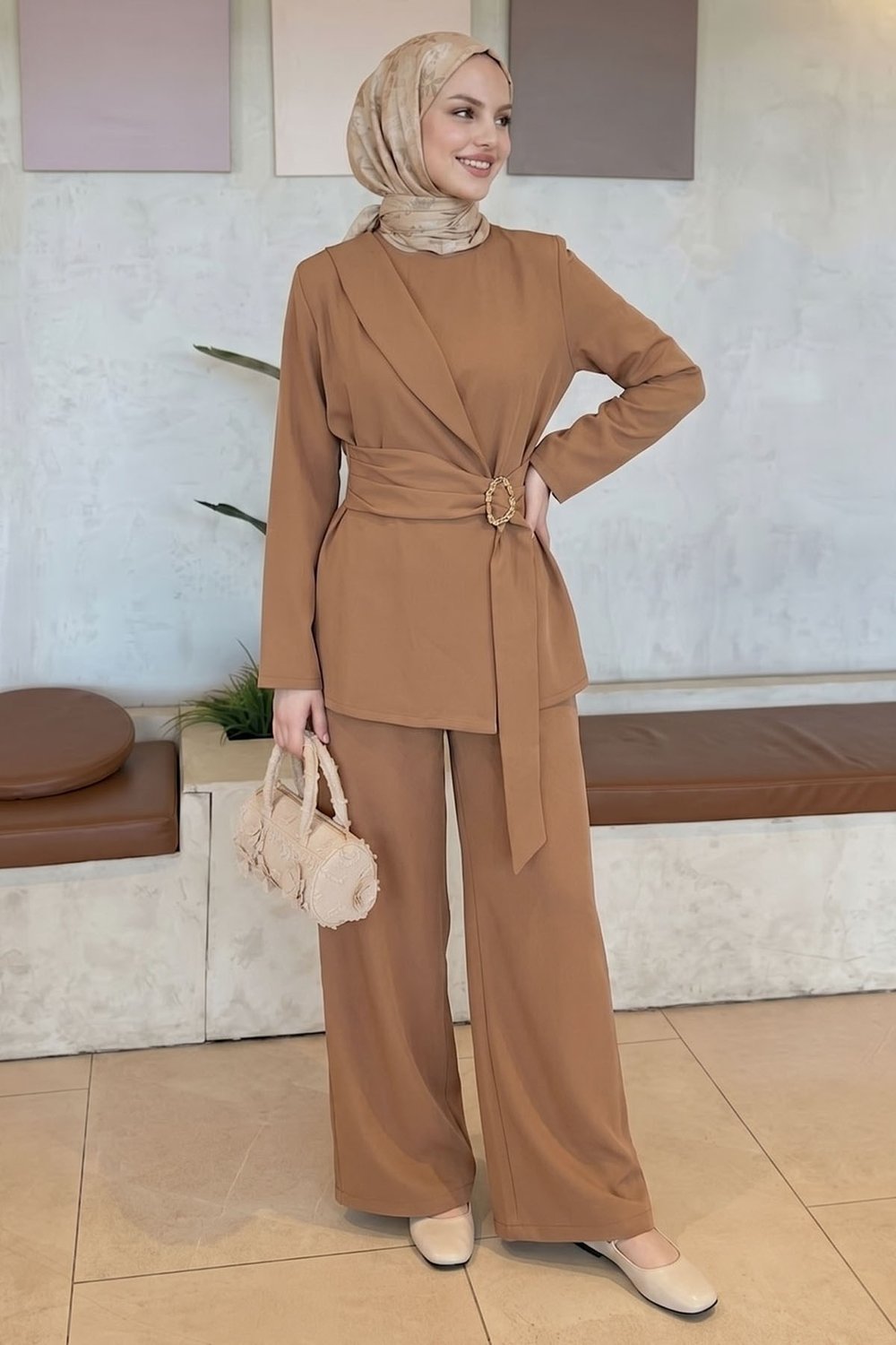 Gold Tokalı Bağlamalı Camel Duble Takım