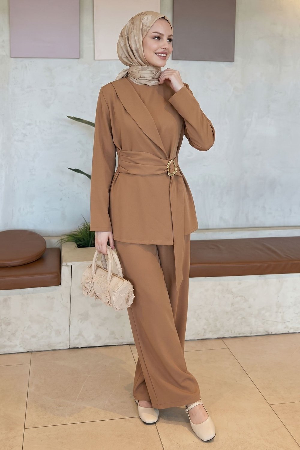 Gold Tokalı Bağlamalı Camel Duble Takım
