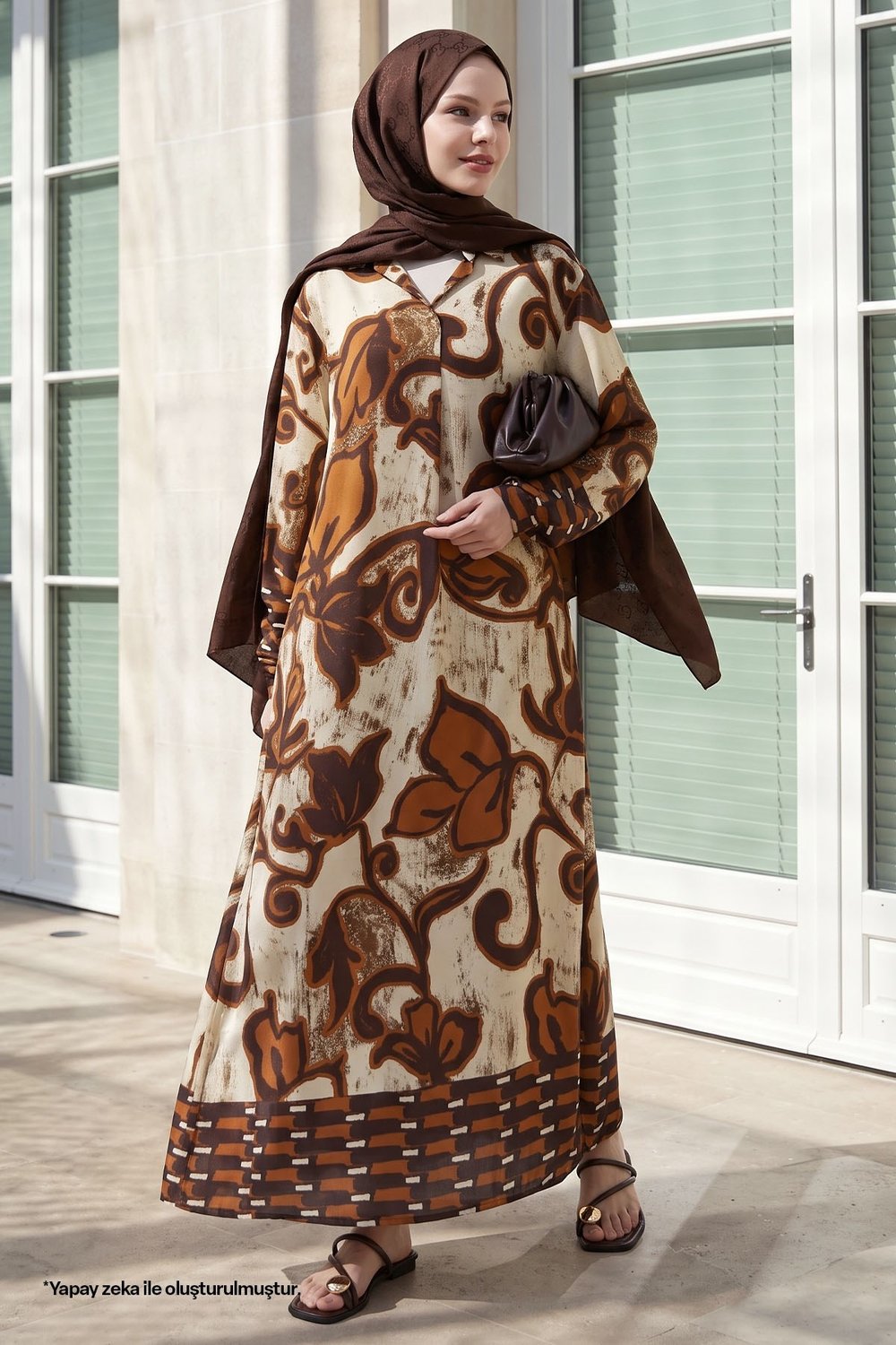 Shirt Collar Patterned Viscose Brown Dress