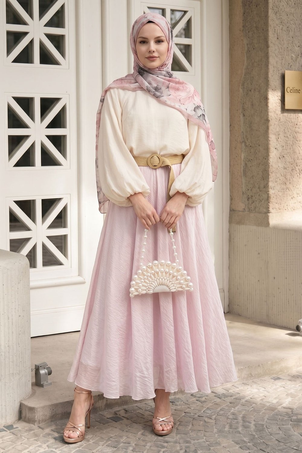 Hasır Kemerli Pembe Tül Etek