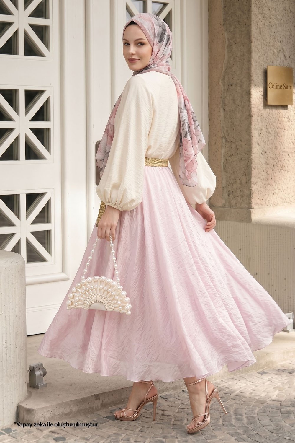 Hasır Kemerli Pembe Tül Etek