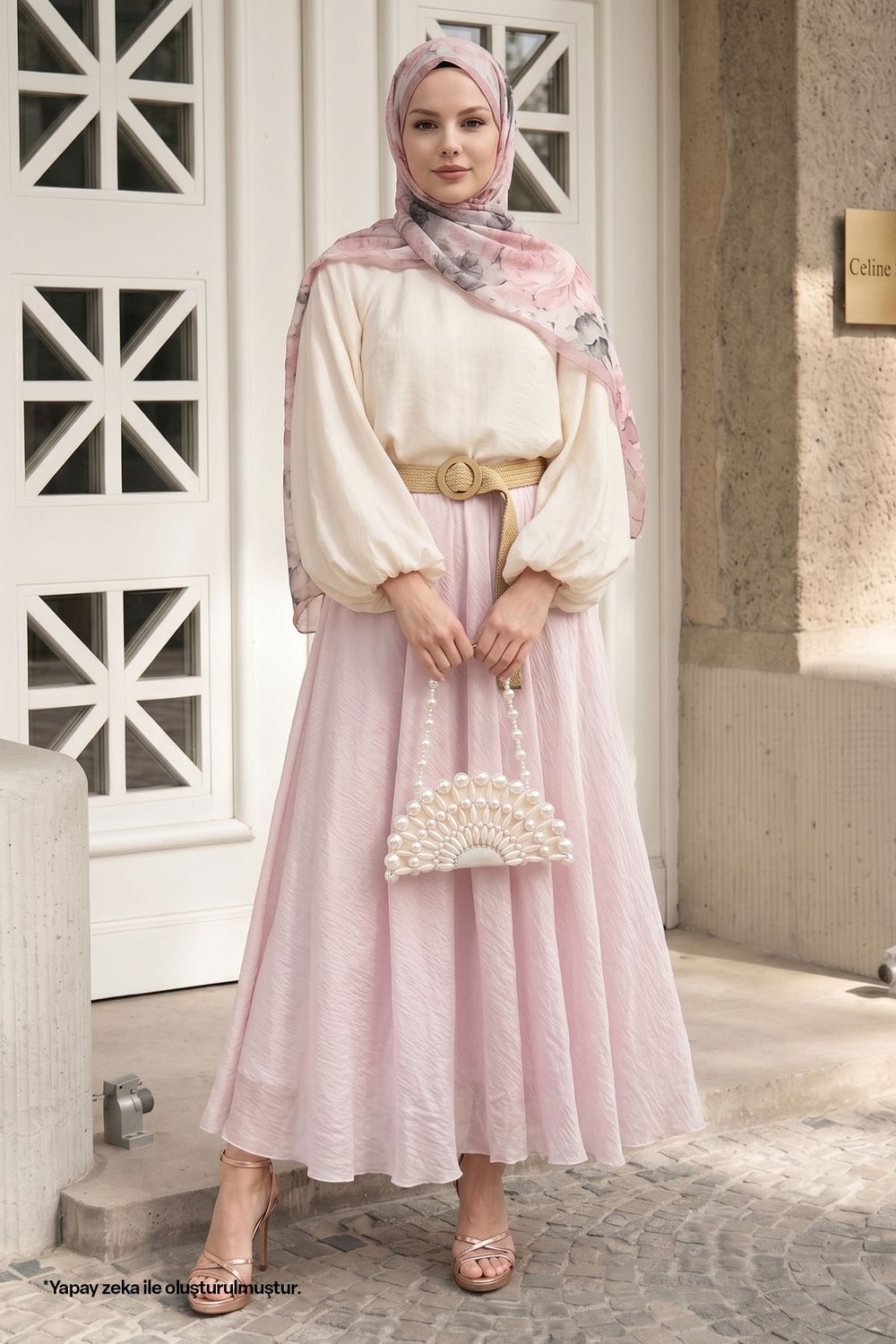 Hasır Kemerli Pembe Tül Etek