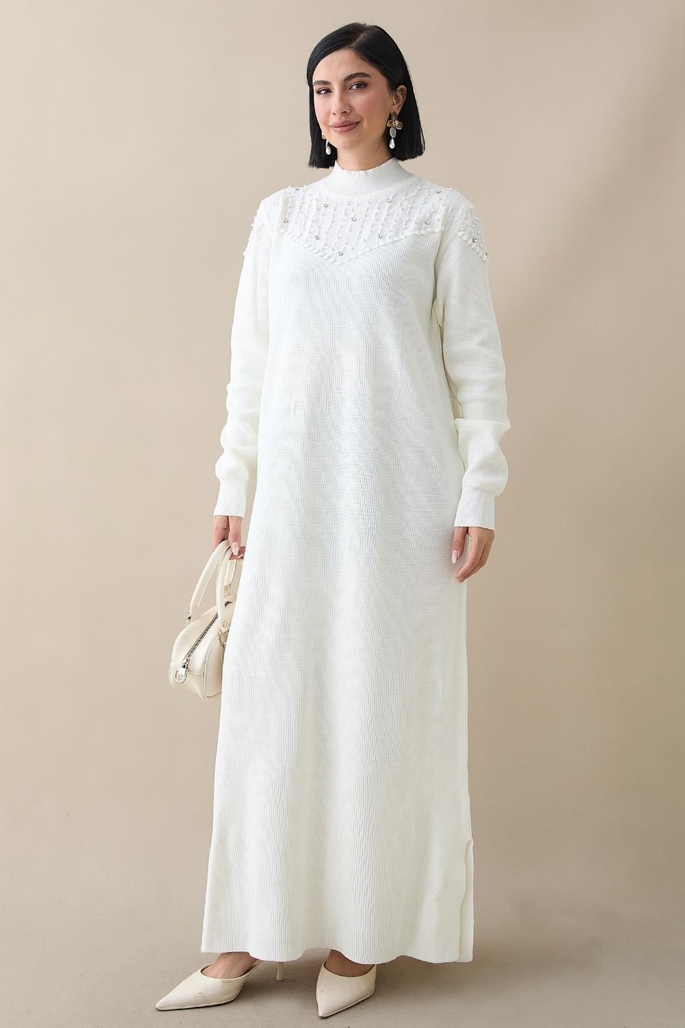 Pearl Knit Dress Cream