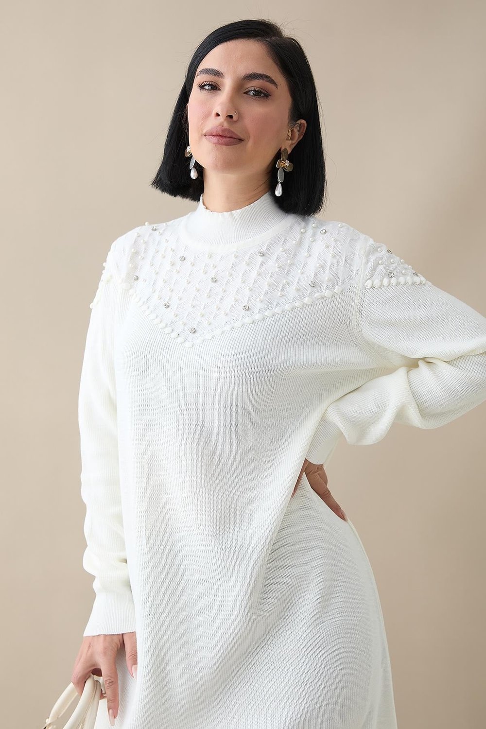 Pearl Knit Dress Cream