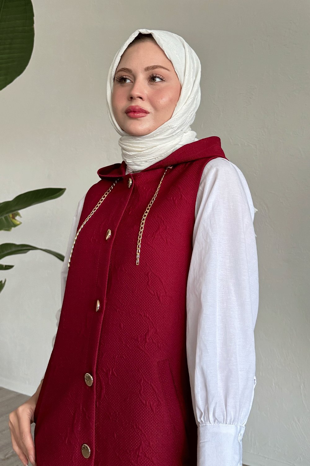 Jakar Kapitone Zincir Detaylı Yelek - Bordo