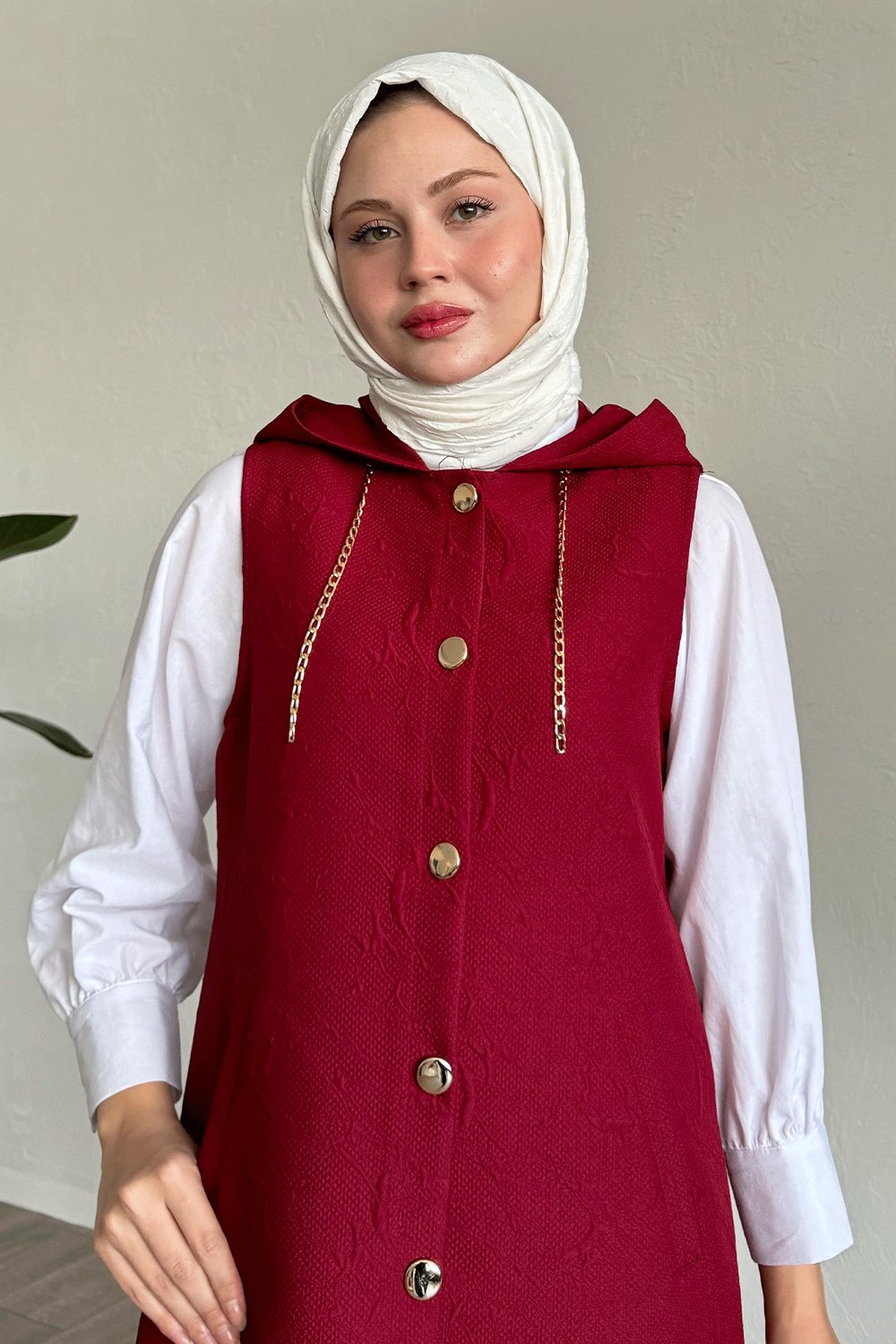Jakar Kapitone Zincir Detaylı Yelek - Bordo