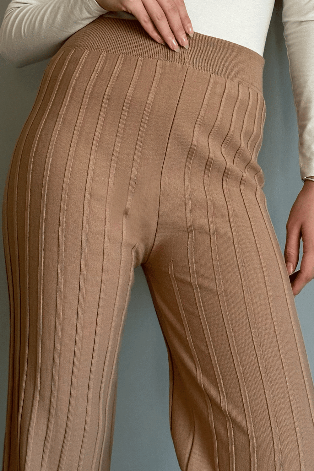 Kalın Fitilli Camel Triko Pantolon