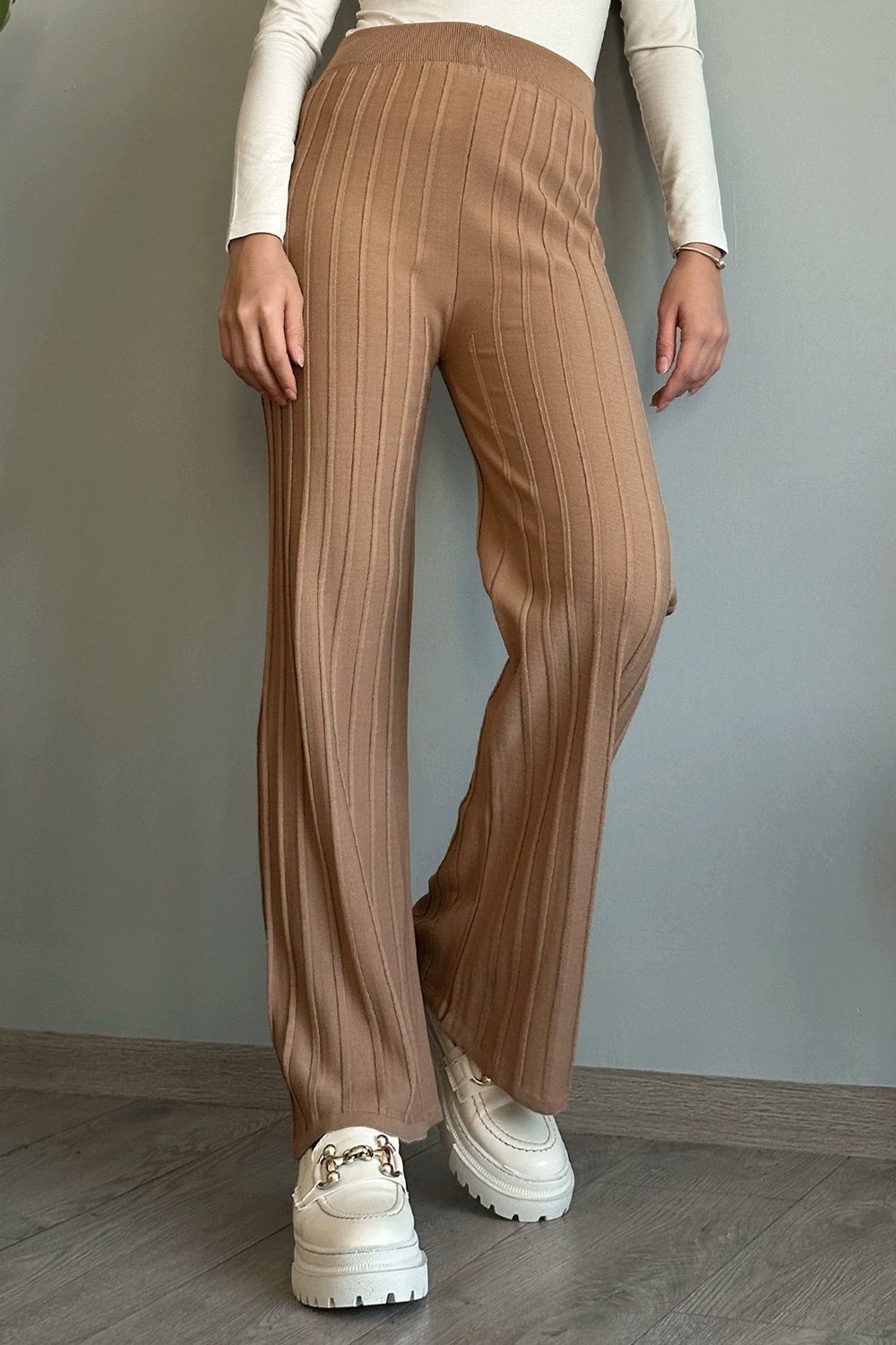 Kalın Fitilli Camel Triko Pantolon
