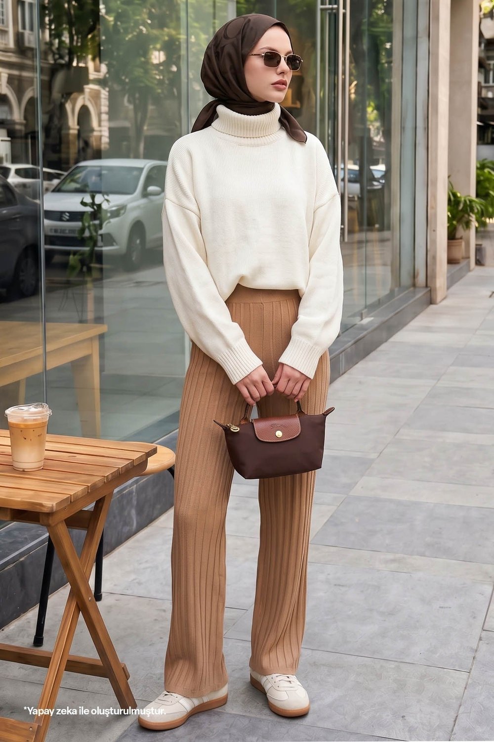 Thick Ribbed Camel Knit Pants