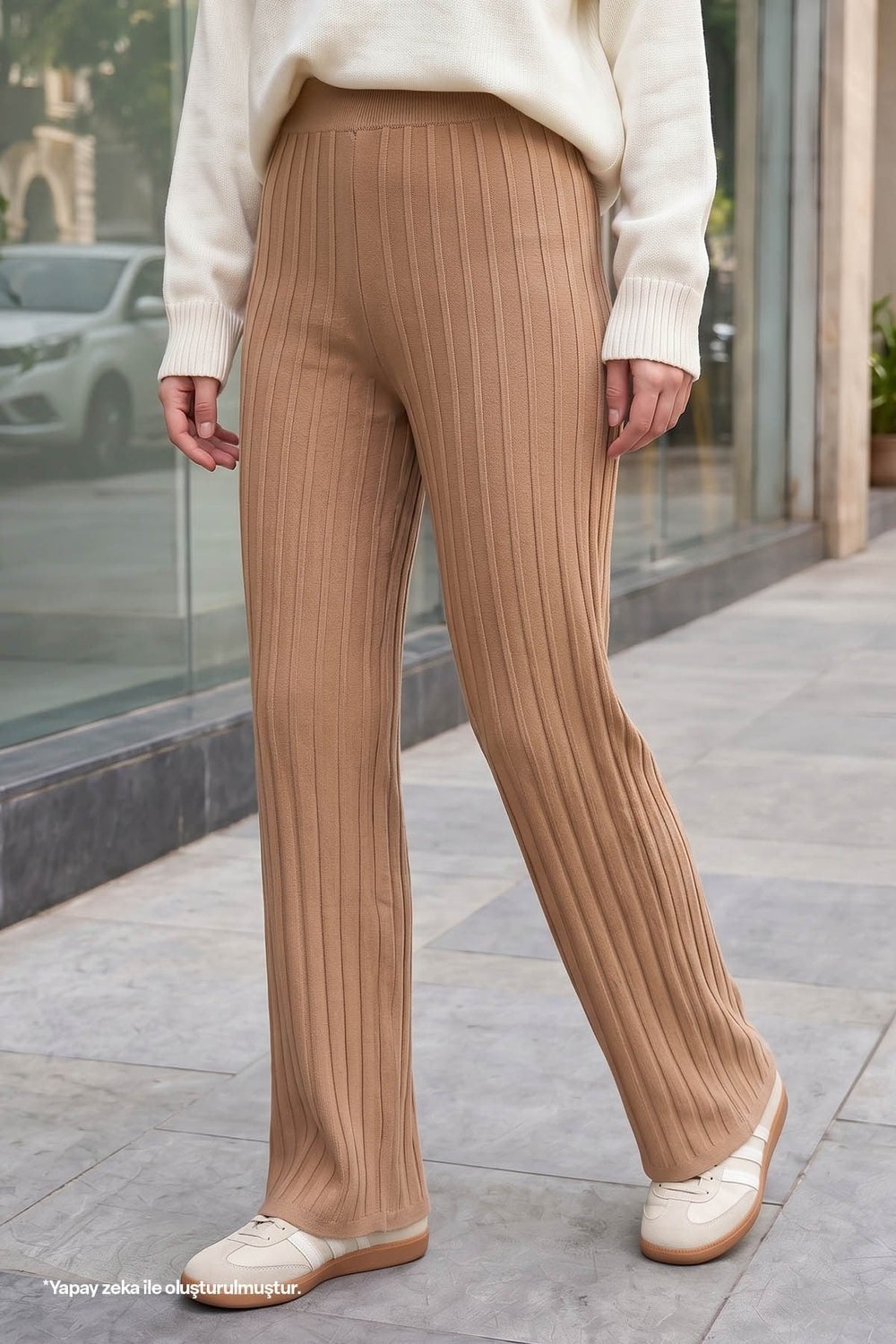 Thick Ribbed Camel Knit Pants
