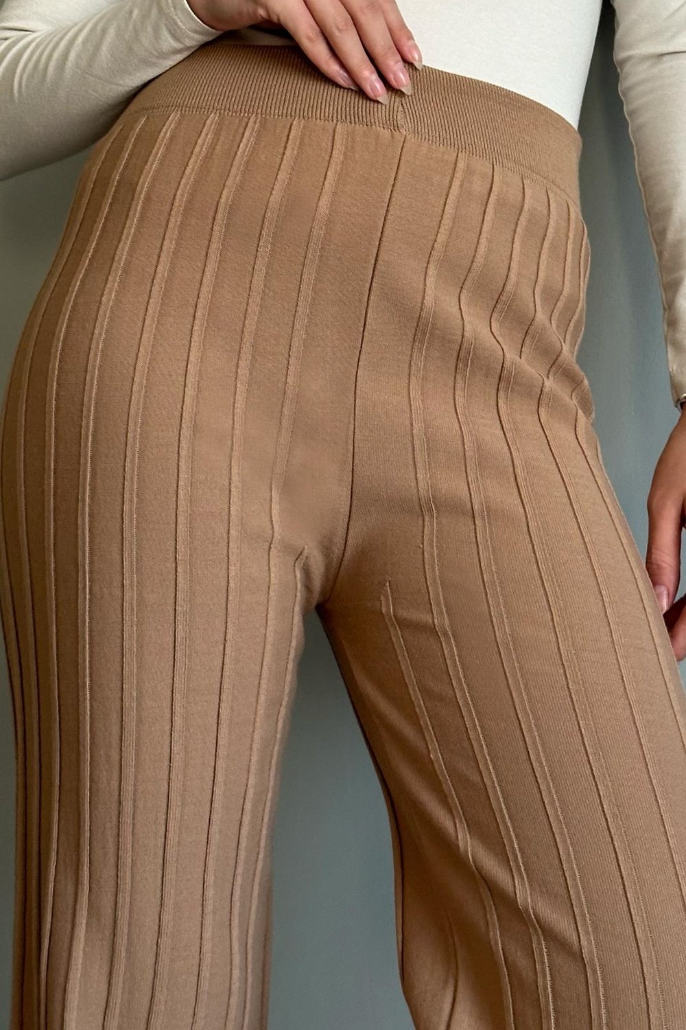 Kalın Fitilli Camel Triko Pantolon