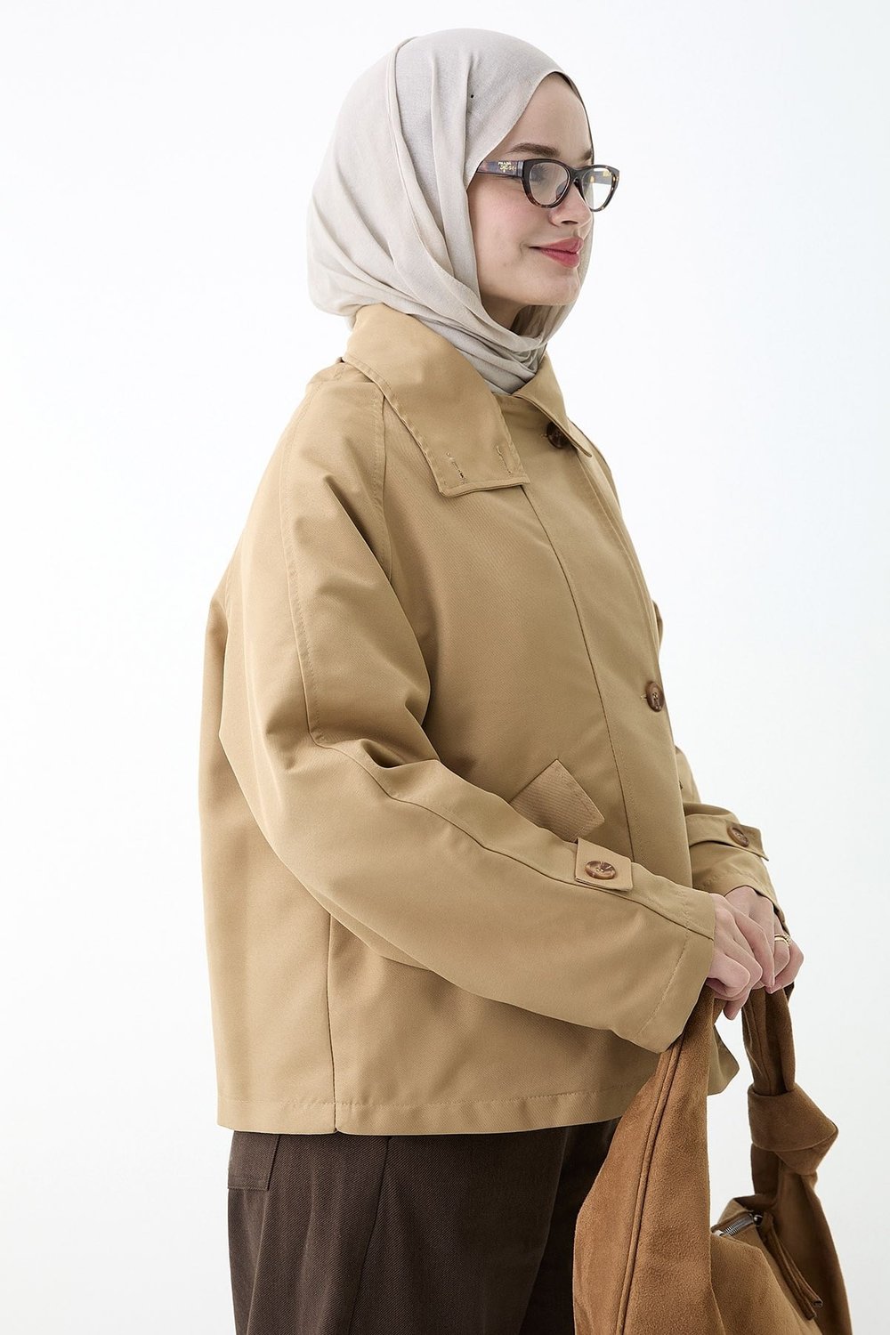 Kapak Cepli Astarlı Camel Ceket