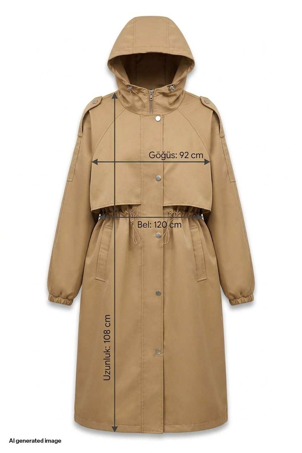 Kapüşonlu Astarlı Camel Parka Mont