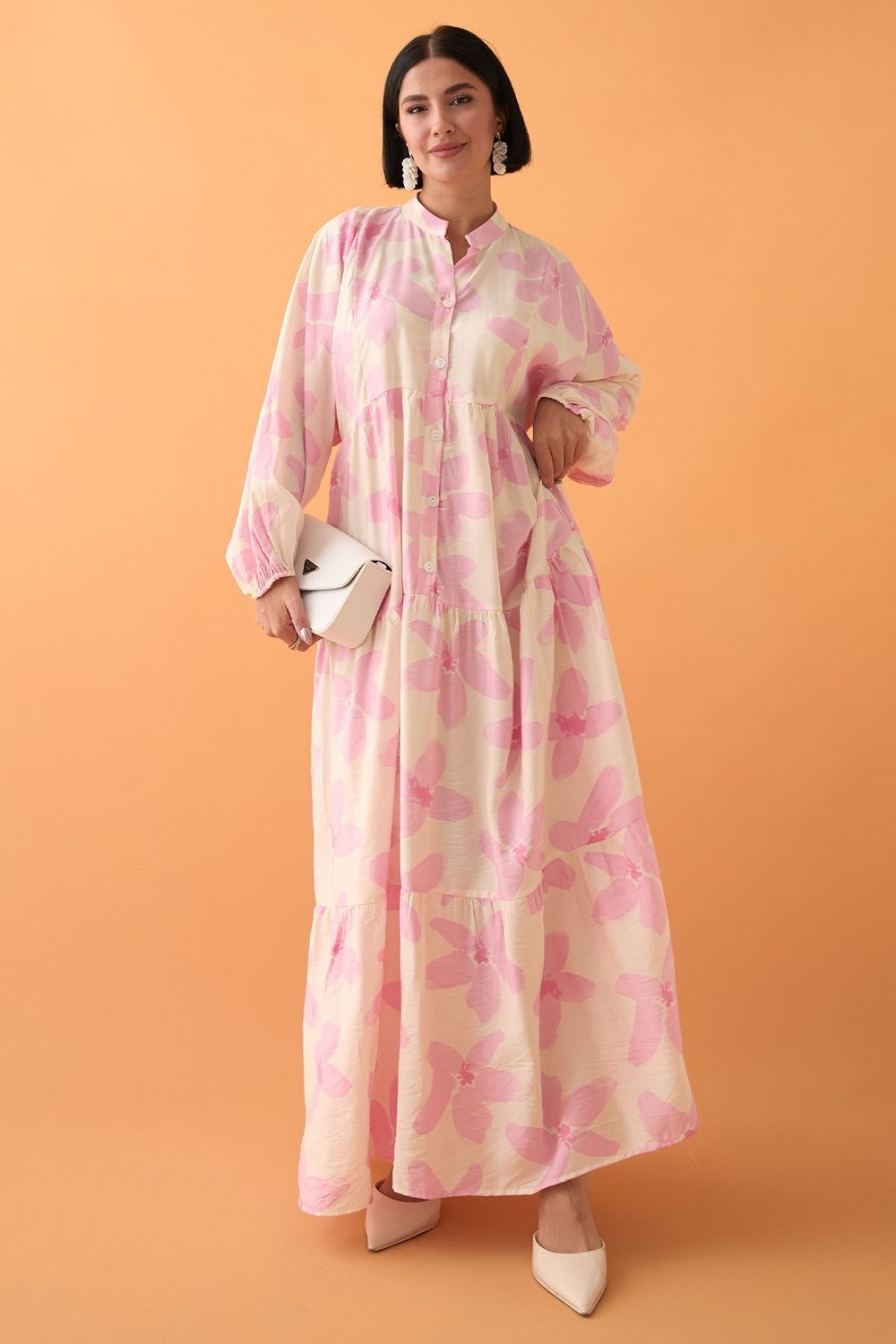 Kardelen Çiçeği Pembe Mango Elbise