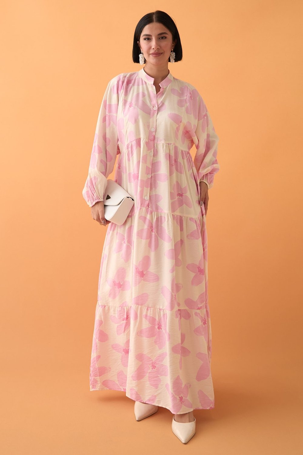 Kardelen Çiçeği Pembe Mango Elbise