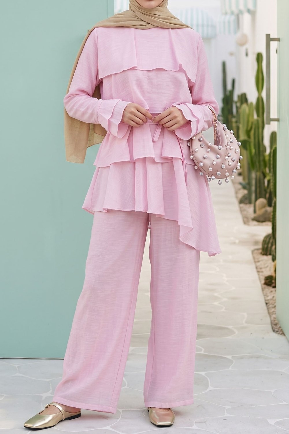 Kat Kat Flamlı Pembe İkili Takım