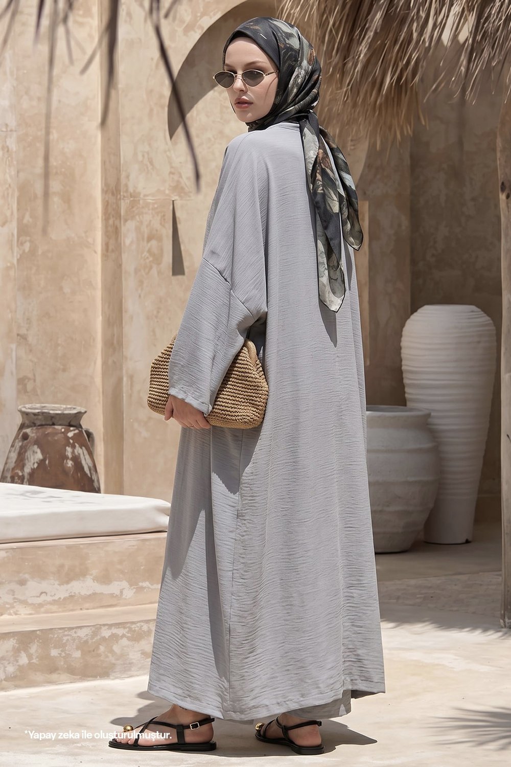 Kimono Pantolonlu Gri Takım